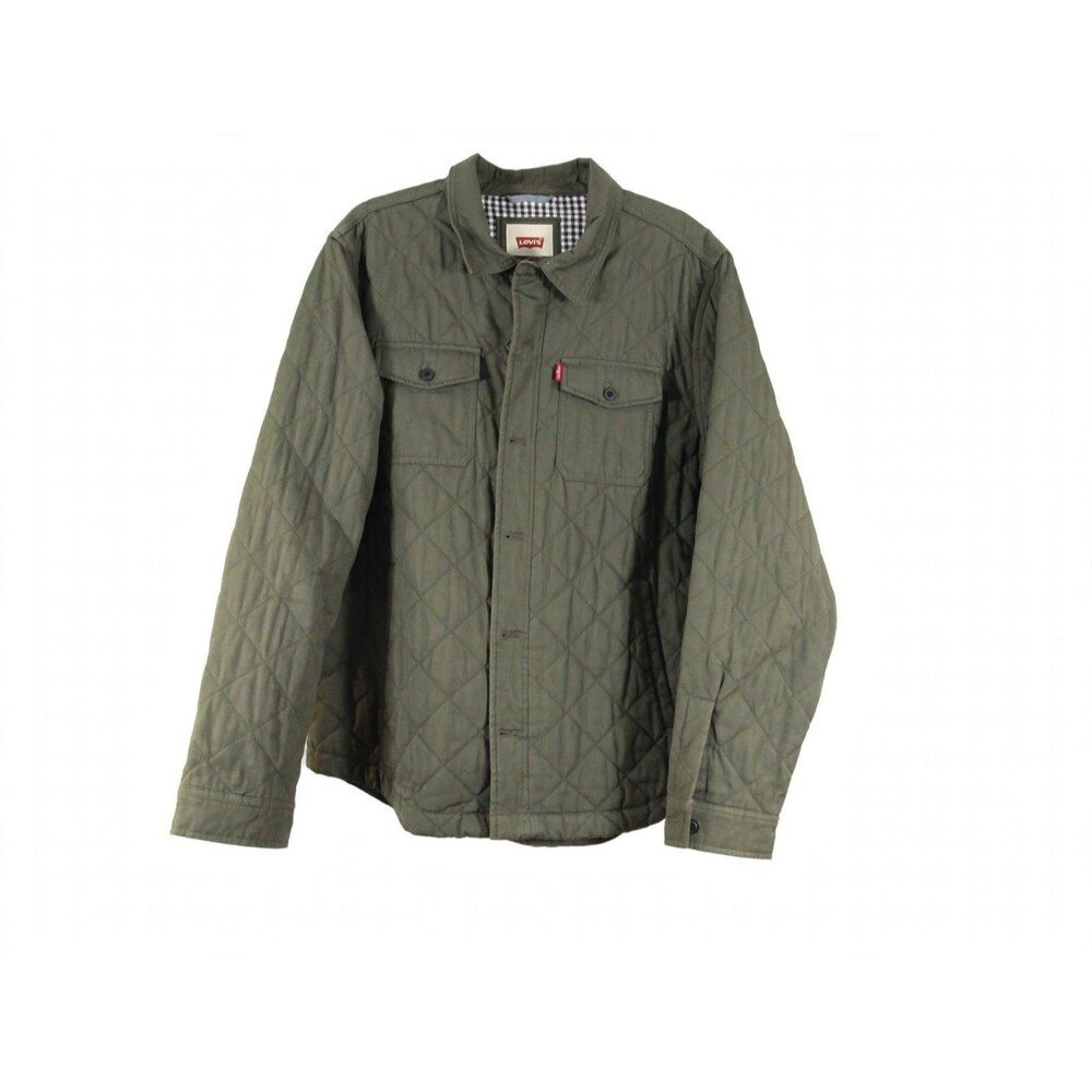 Levi's Mens L Green Quilted Shirt Jacket Diamond Olive Cotton Workwear Large